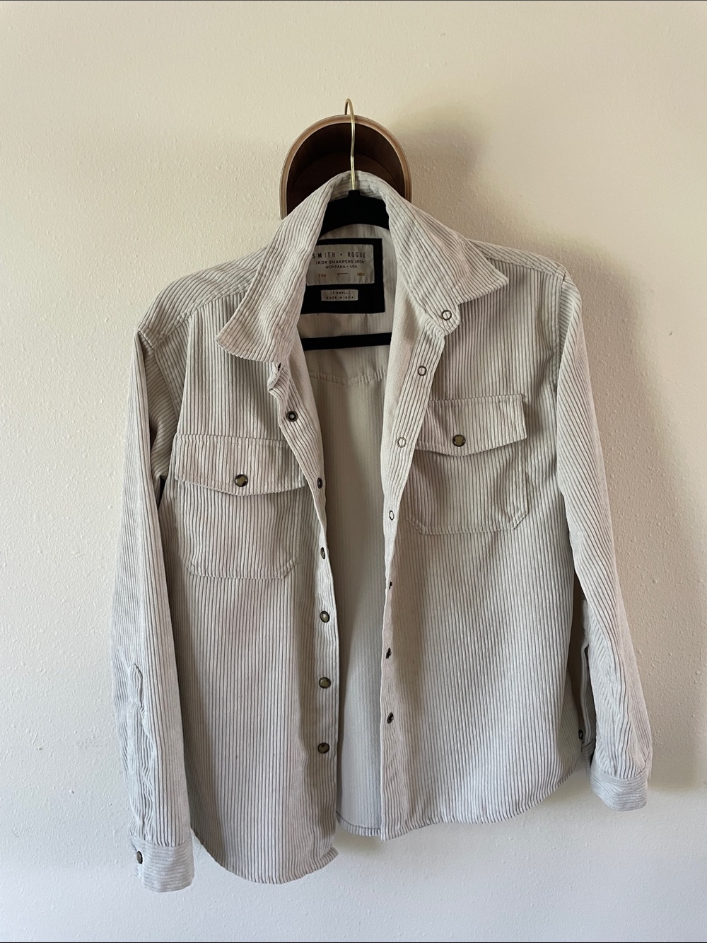 Light Gray Corduroy Button-Up Shirt